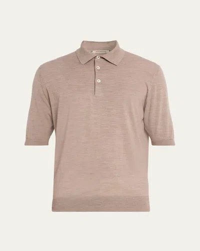 Fioroni Men's Fine-knit Melange Wool Polo Shirt In Brown