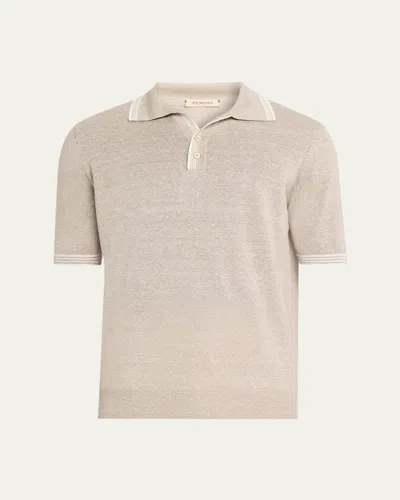 Fioroni Men's Heathered Linen-cotton Polo In Beige