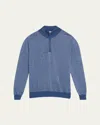 Fioroni Men's Micro-stripe Half-zip Sweater In Jeans