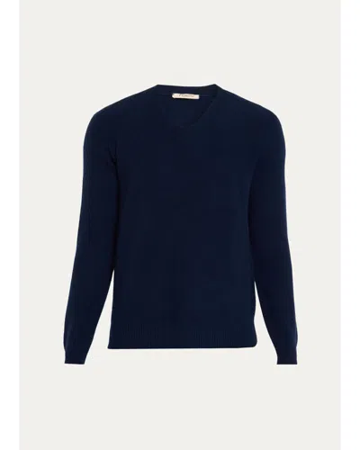 Fioroni Men's Rib-knit Baby Cashmere Sweater In Blue