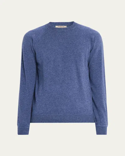Fioroni Men's Sweatshirt-style Cashmere Crewneck Sweater In Blue