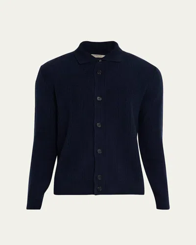 Fioroni Men's Textured Cashmere Cardigan In Blue