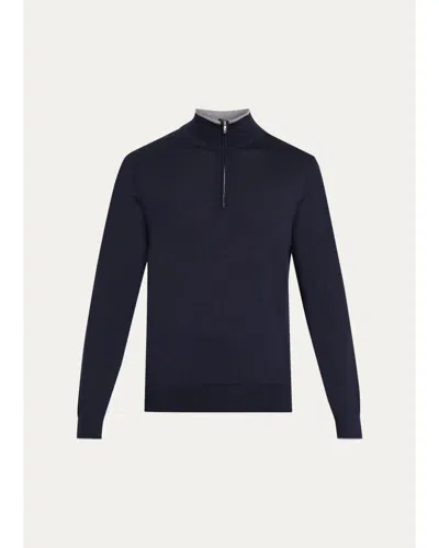 Fioroni Men's Tipped Wool Half-zip Sweater In Navy