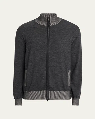 Fioroni Men's Vanise Cashmere And Cotton Full-zip Sweater In Anthracite