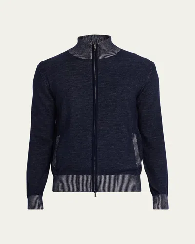 Fioroni Men's Vanise Cashmere And Cotton Full-zip Sweater In Navy