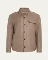 Fioroni Men's Virgin Wool Knit Shirt Jacket In Tabacco