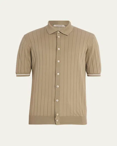 Fioroni Men's Wide Rib Short-sleeve Button-down Shirt In Brown