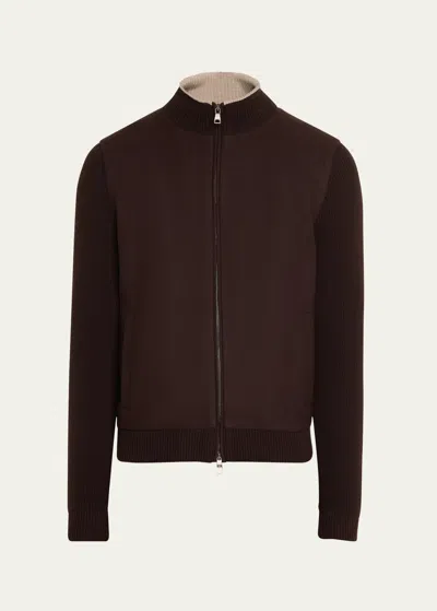 Fioroni Men's Wool Knit Full-zip Bomber Jacket In Ebano