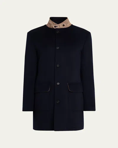 Fioroni Men's Wool Suede-collar Overcoat In Navy