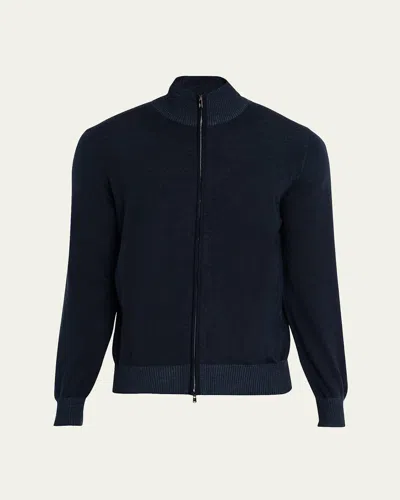 Fioroni Men's Wool Vanise Full-zip Sweater In Navy