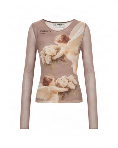 Fiorucci Angel-print Sheer-insert Top In Brown