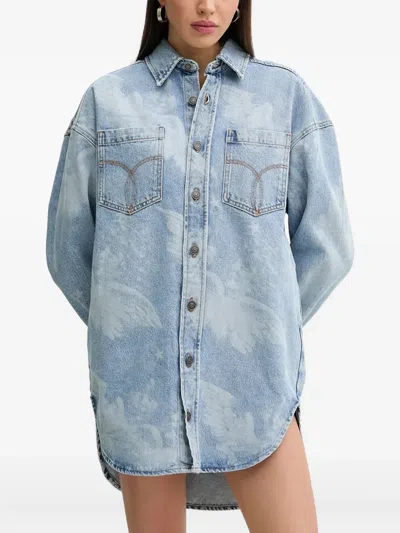 Fiorucci Angels Printed Denim Shirt Dress In Blue