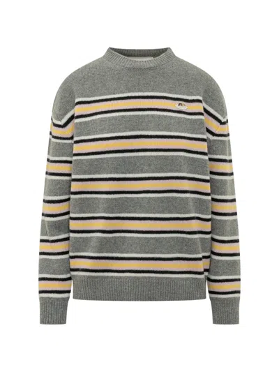 Fiorucci Angels-patch Striped Sweater In Gray