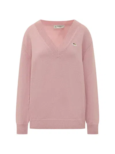 Fiorucci Angels-patch V-neck Sweater In Pink