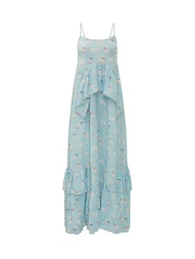 Fiorucci Artistic Long Dress With Dog Print In Blue