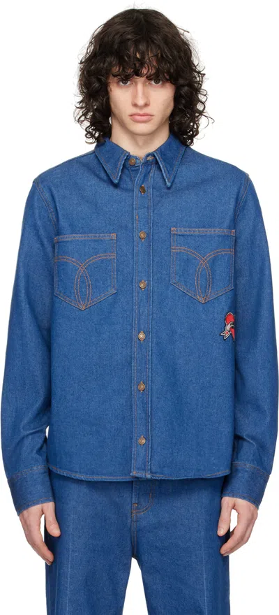 Fiorucci Blue Patch Denim Shirt In Rinse Blue