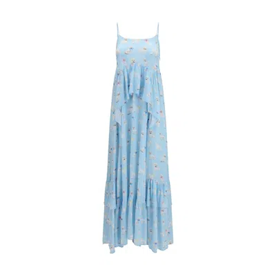 Fiorucci Poodle-print Tiered Maxi Dress In Blue