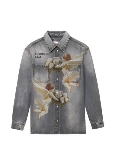 Fiorucci Bouquet Angels Logo-print Shirt In 그레이