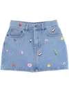 Fiorucci Charm Print Baby Blue Denim Skirt In Blue