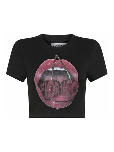 Fiorucci Cotton Stretch T-shirt With Mouth And Cherry In Black