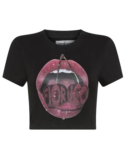 Fiorucci Womens Black Mouth Graphic-print Stretch-cotton Jersey T-shirt