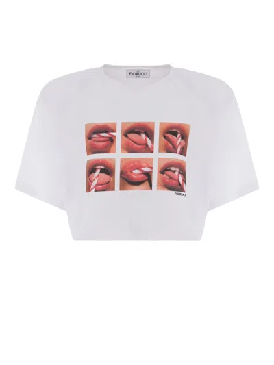 Fiorucci Crop T-shirt  Mouth Made Of Cotton In White