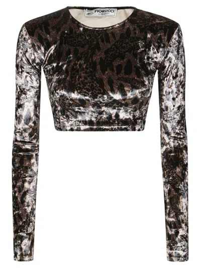 Fiorucci Crop Top Velluto Animalier In Brown
