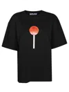 Fiorucci Cropped Black Graphic Print T-shirt With Round Neckline In Black
