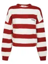 Fiorucci Cropped Sweater With Bold Horizontal Stripes And Embroidered Logo In Red
