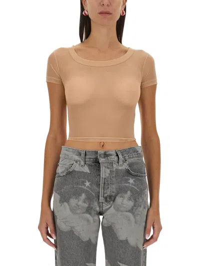 Fiorucci Cropped Tulle Mini Top In Nude