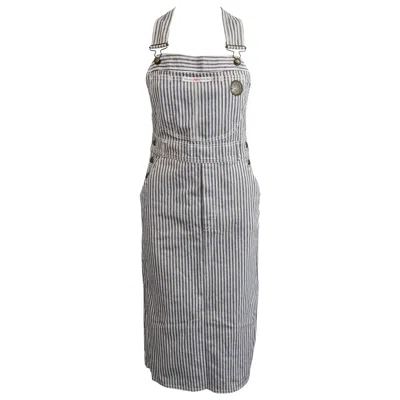 Pre-owned Fiorucci Denim Striped Overall Dress In Gray