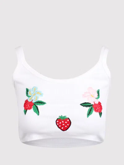 Fiorucci Embroidered Crop Tank Top In White