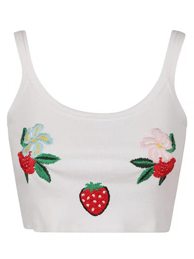 Fiorucci Embroidered Cropped Tank Top In White