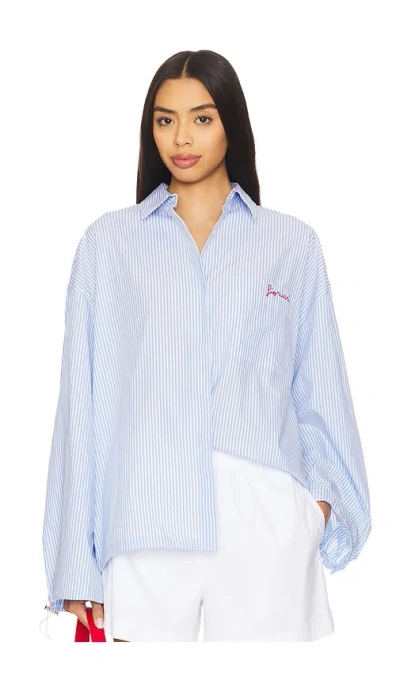 Fiorucci Embroidered Drawstring Shirt In 浅蓝色条纹