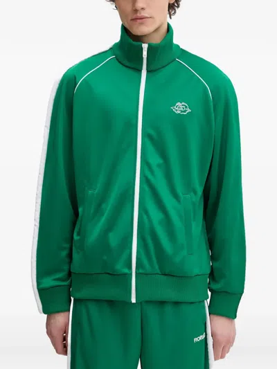 Fiorucci Embroidered Stripe Zipped Top In Green