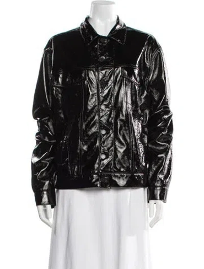 Pre-owned Fiorucci Faux Leather Biker Jacket In Black