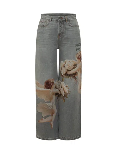 Fiorucci Firucci Print Baggy Jeans In Gray