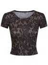 Fiorucci Fitted Crop Top With Abstract Animal Print In Black