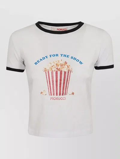 Fiorucci Graphic Crew Neck Top Contrast Trim In White