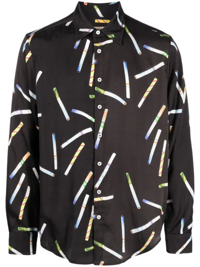 Fiorucci Graphic-print Button-down Shirt In Black