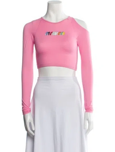 Pre-owned Fiorucci Graphic Print Crew Neck Crop Top In Pink