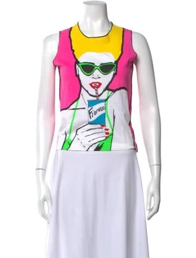 Pre-owned Fiorucci Graphic Print Crew Neck Top In Pink/white