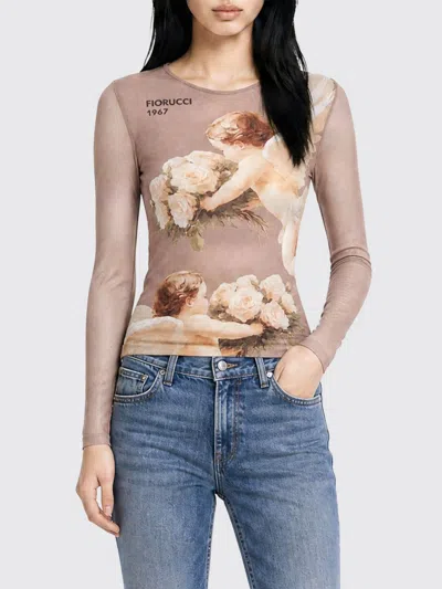 Fiorucci Graphic Print Long-sleeved Slim Fit Top With Contrast Logo In Brown