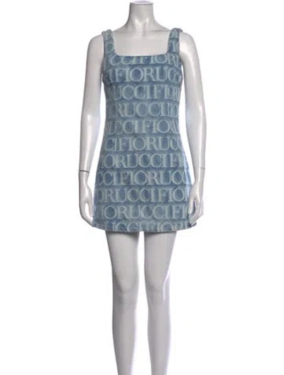 Pre-owned Fiorucci Graphic Print Mini Dress In Blue