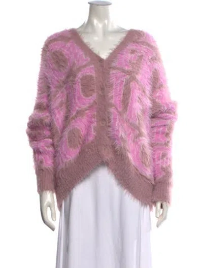 Pre-owned Fiorucci Graphic Print V-neck Sweater In Pink