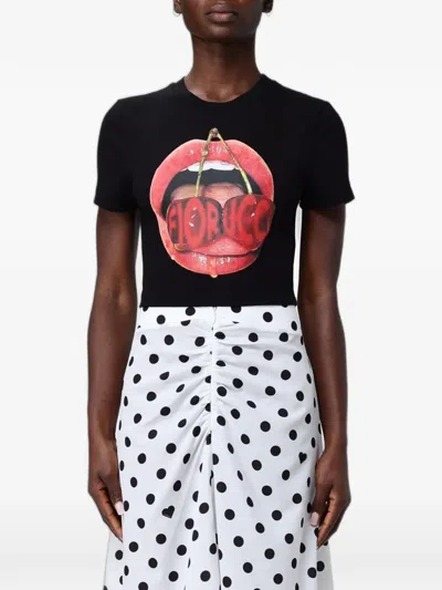 Fiorucci Graphic-print Cropped T-shirt In Black