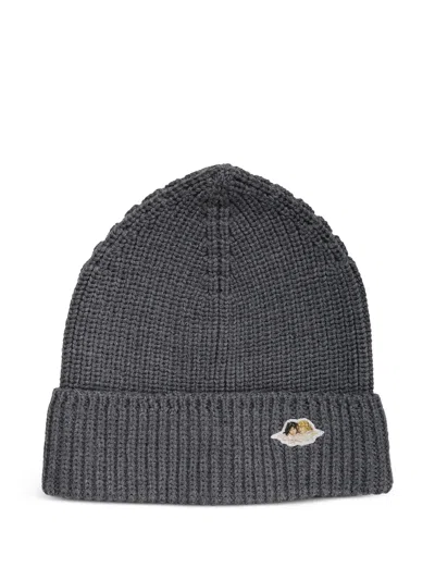 Fiorucci Ribbed Angels-patch Beanie Hat In Gray