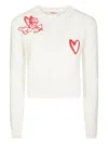 Fiorucci Cropped Cardigan With Embroidered Cherub And Heart Designs In White