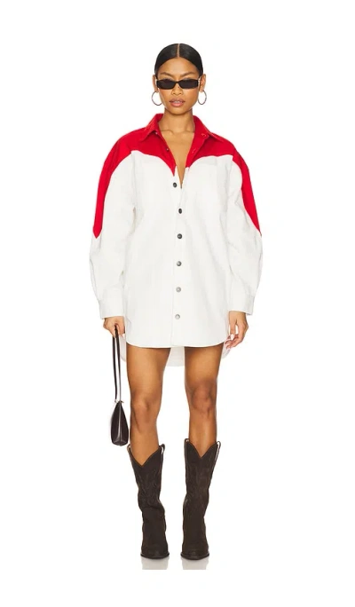 Fiorucci Heart Denim Shirt Dress In Red & White