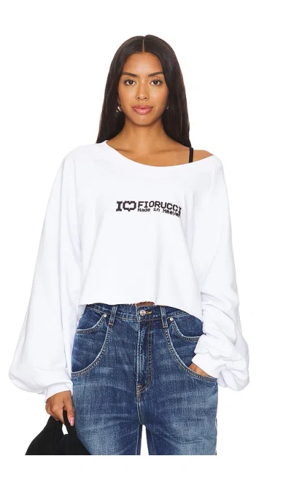 Fiorucci I Love  Print Cropped Sweatshirt In White